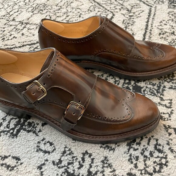 NEW The Office of Angela Scott Mr York shoe Mahogany Size 41 Double Monk Buckles - Picture 1 of 9